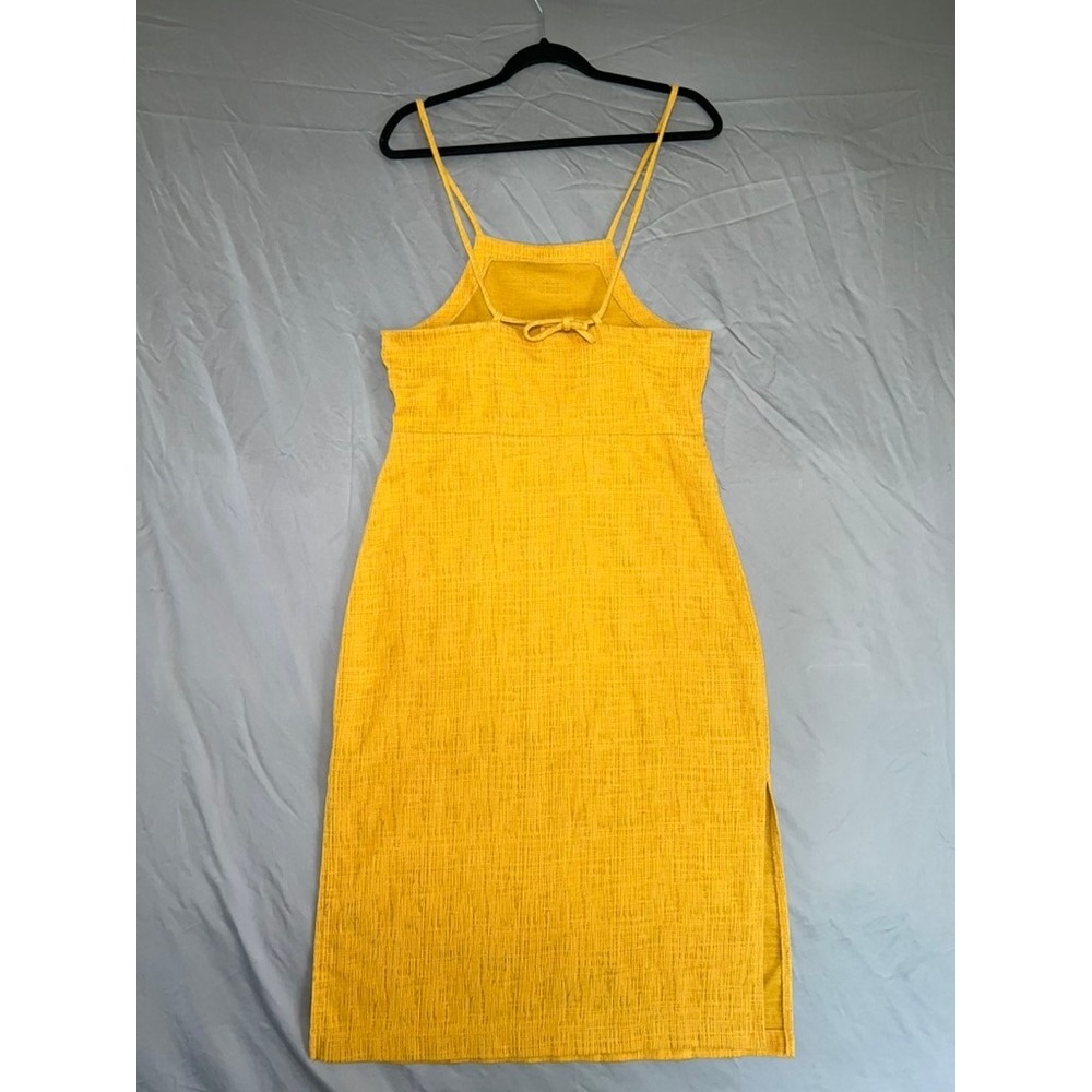 Madewell Mustard Yellow Textured Tie Back Midi Dress AO333 Womens Size Medium - Picture 2 of 6